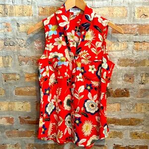 Express sleeveless Portifino Blouse Orange Floral Print
